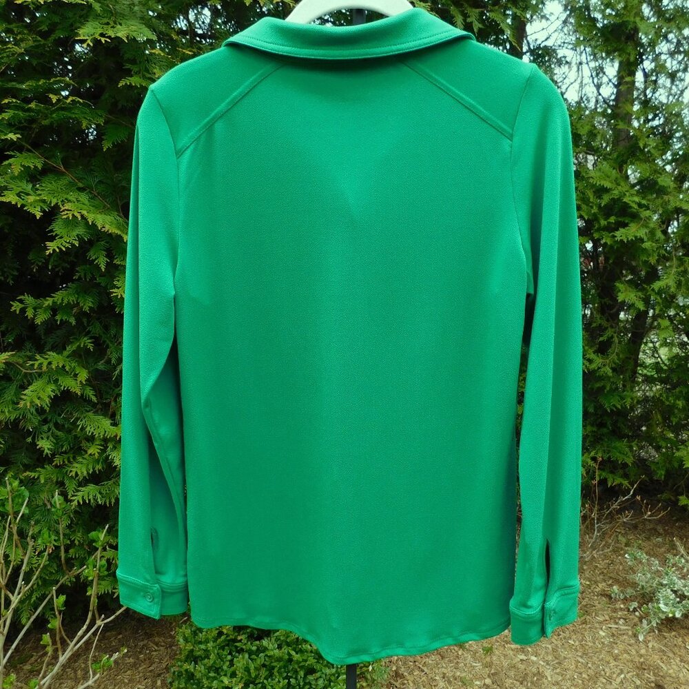 Adrianna Papell Stretchy Knit Bright Green Buttondown Blouse - Picture 3 of 3